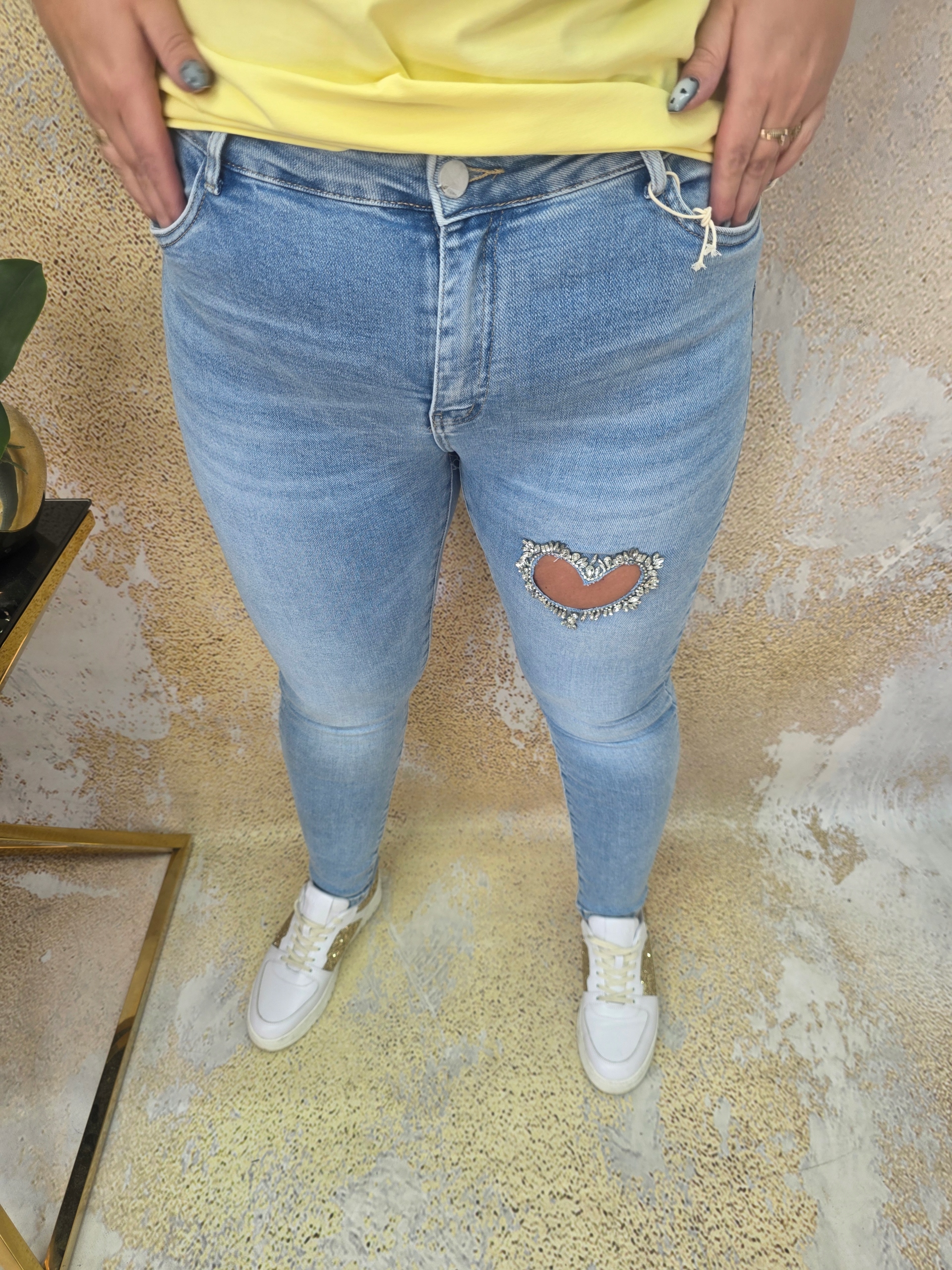 Světlé zirkonové džíny se srdíčky velikost 36 (eur 48) XXXL 4XL elastické