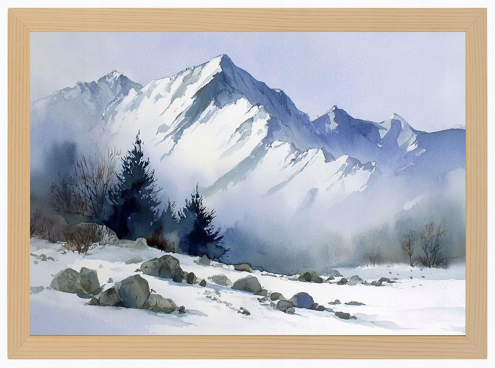 Plakát Rámeček Dřevo Krajina Pohled Na Hory Vrcholy Svahy Zima Sníh 80x60