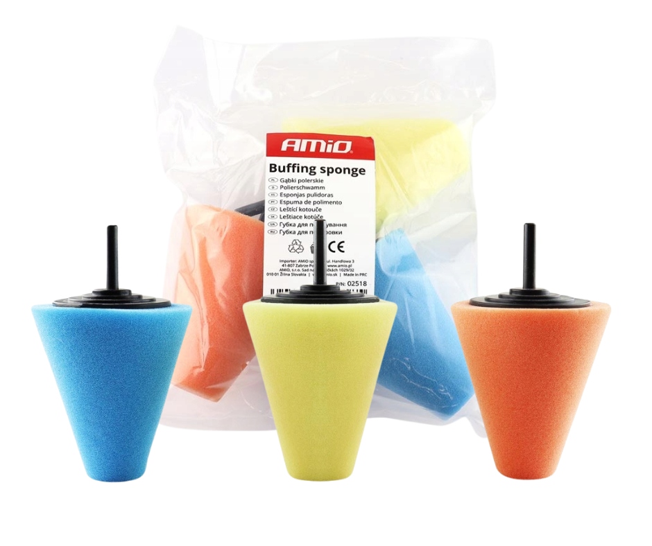 AMiO Gąbki polerskie do felg stożkowe 3 szt. zestaw gąbek AMIO-02518