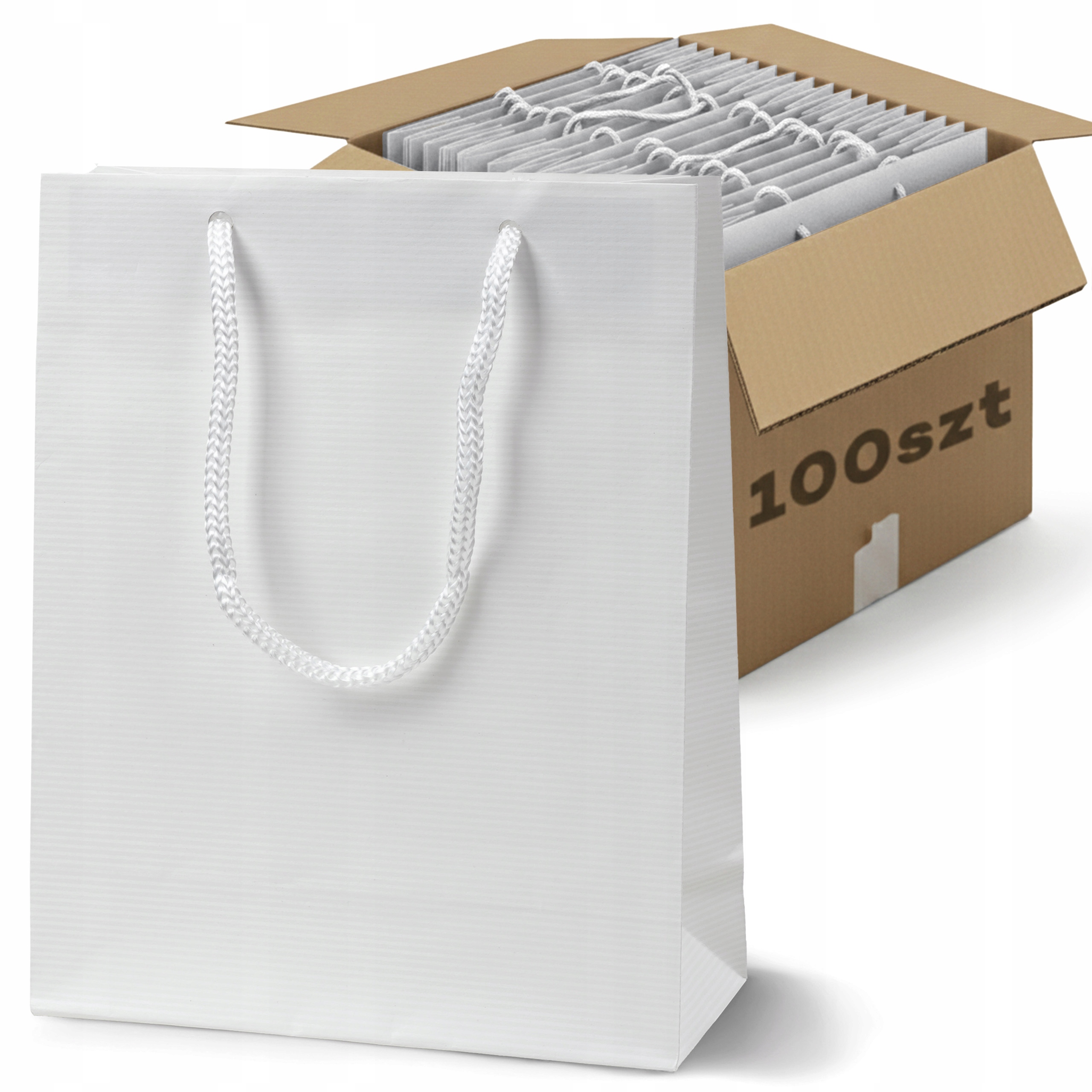 Torba Prezentowa Papierowa 17x7x21 cm Biała 130 Gsm Prestige Zestaw 100 szt