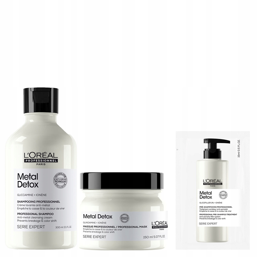 Loreal Metal Detox zestaw włosy farbowane szampon 300 maska 150
