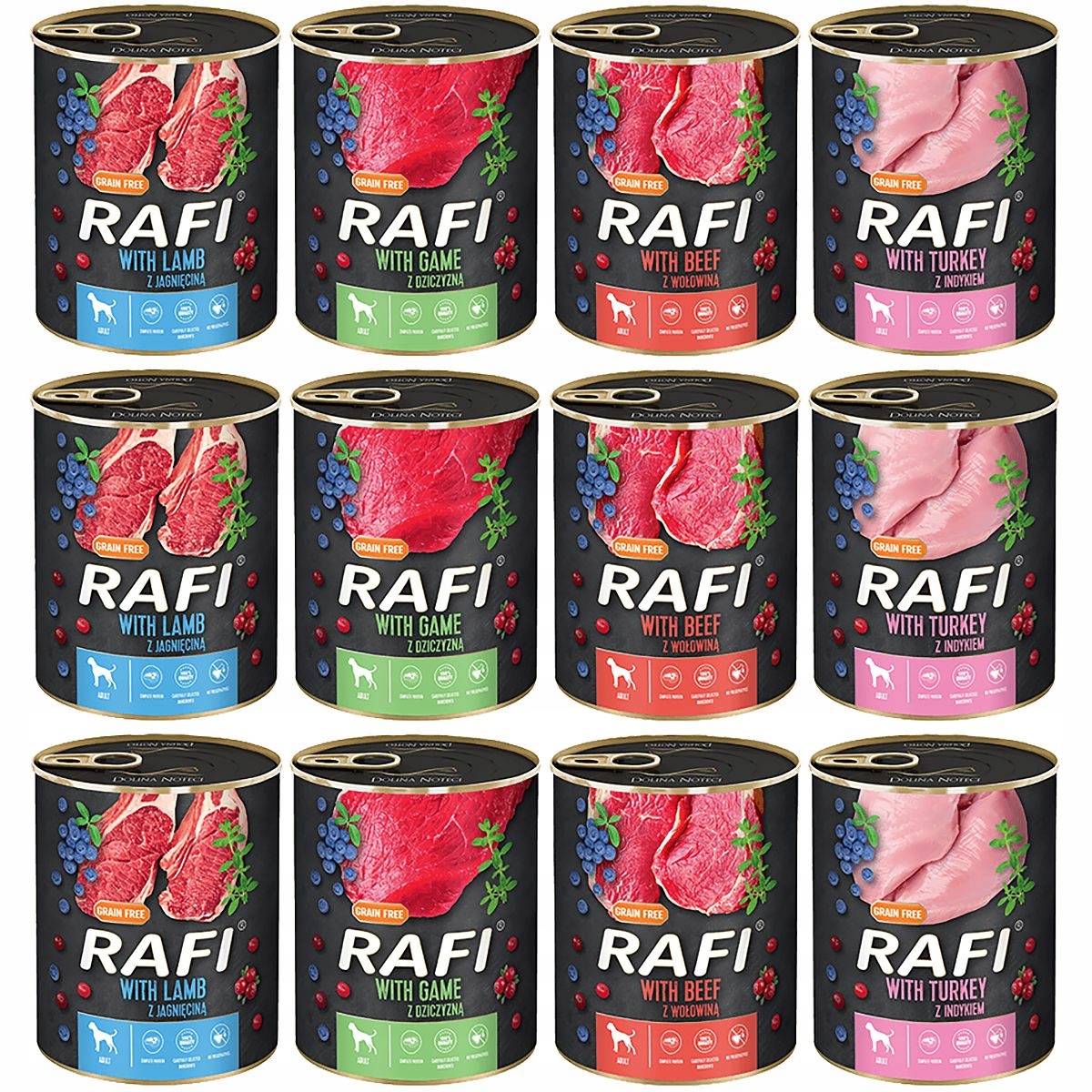 Levně Dolina Noteci Rafi Krmivo Pro Psy Různé Příchutě 12x800g
