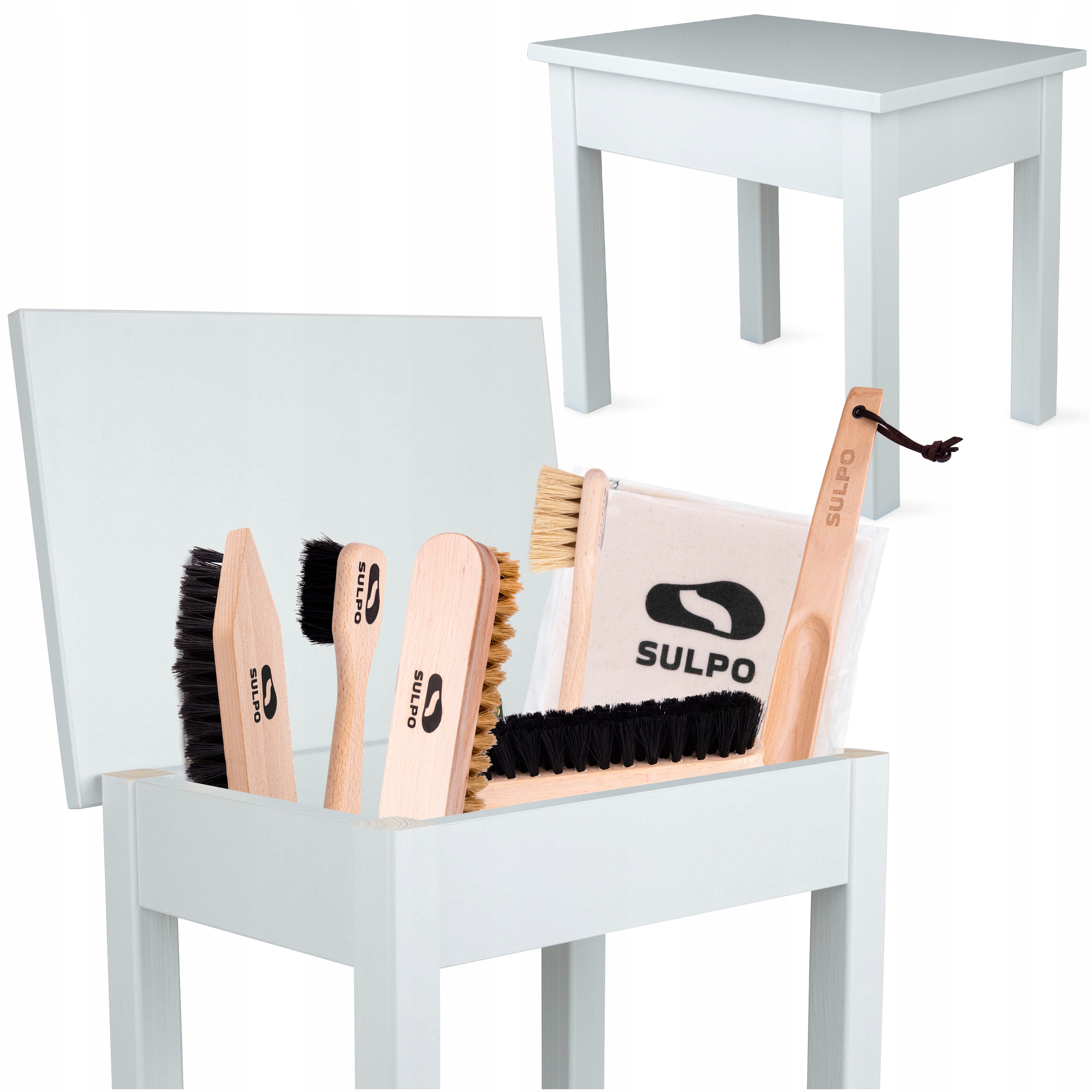 Kartáče Na Čištění A Leštění Kožených Bot S Stoličkou, bílá