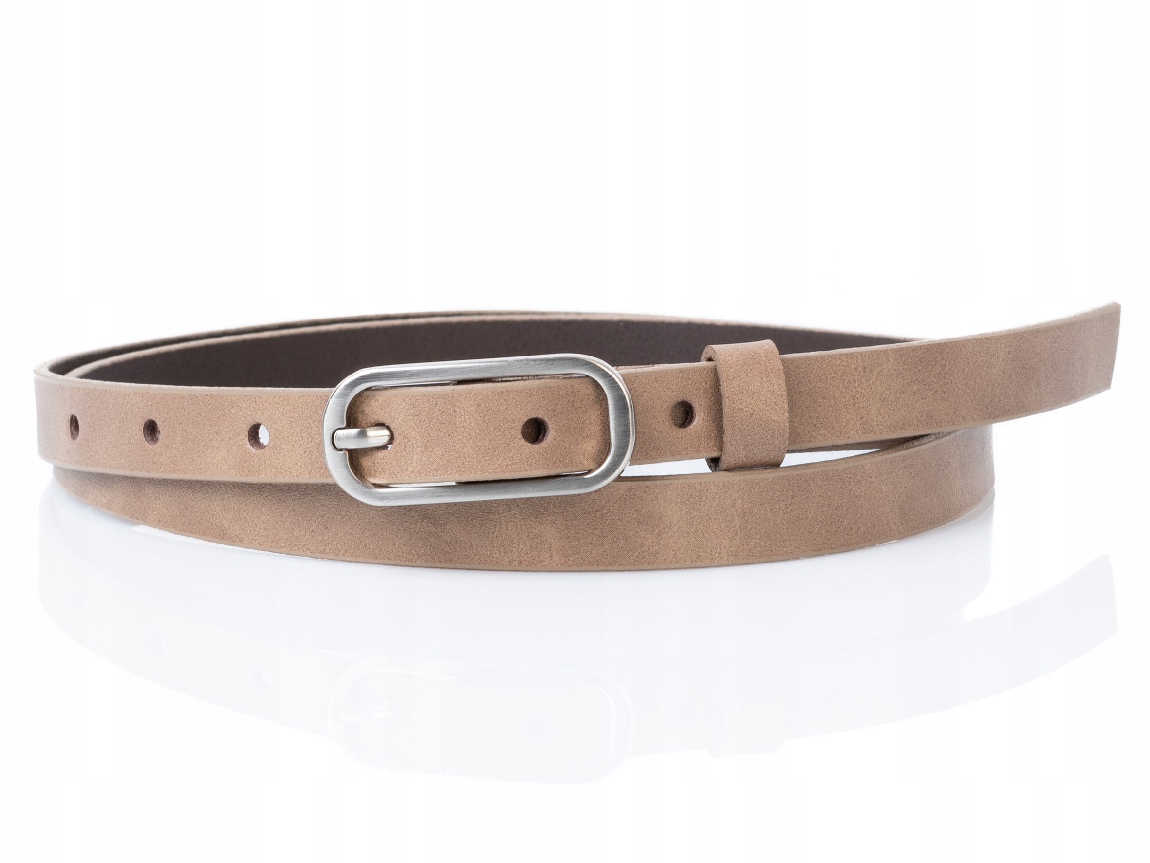 

Wąski pasek skórzany do sukienki Beżowy 1,5cm L