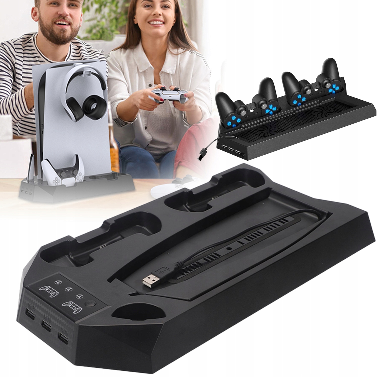 Stojak Chłodzący Do Konsoli PS5, Stojak PS5 Z Ładowarką, Stacją Dokującą