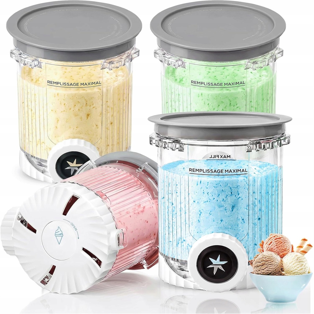 Set 4 x Nádobky Na Ninja Swirl NC700 NC701, Kelímky Na Zmrzlinu A Víčka