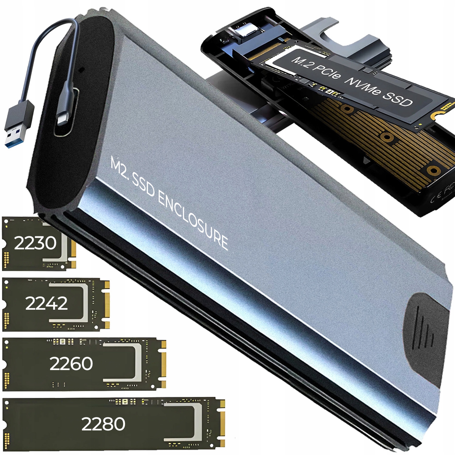 KIESZEŃ OBUDOWA ZEWNĘTRZNA ADAPTER DYSKU SSD M2 SATA III NVMe USB 3.1 C M.2