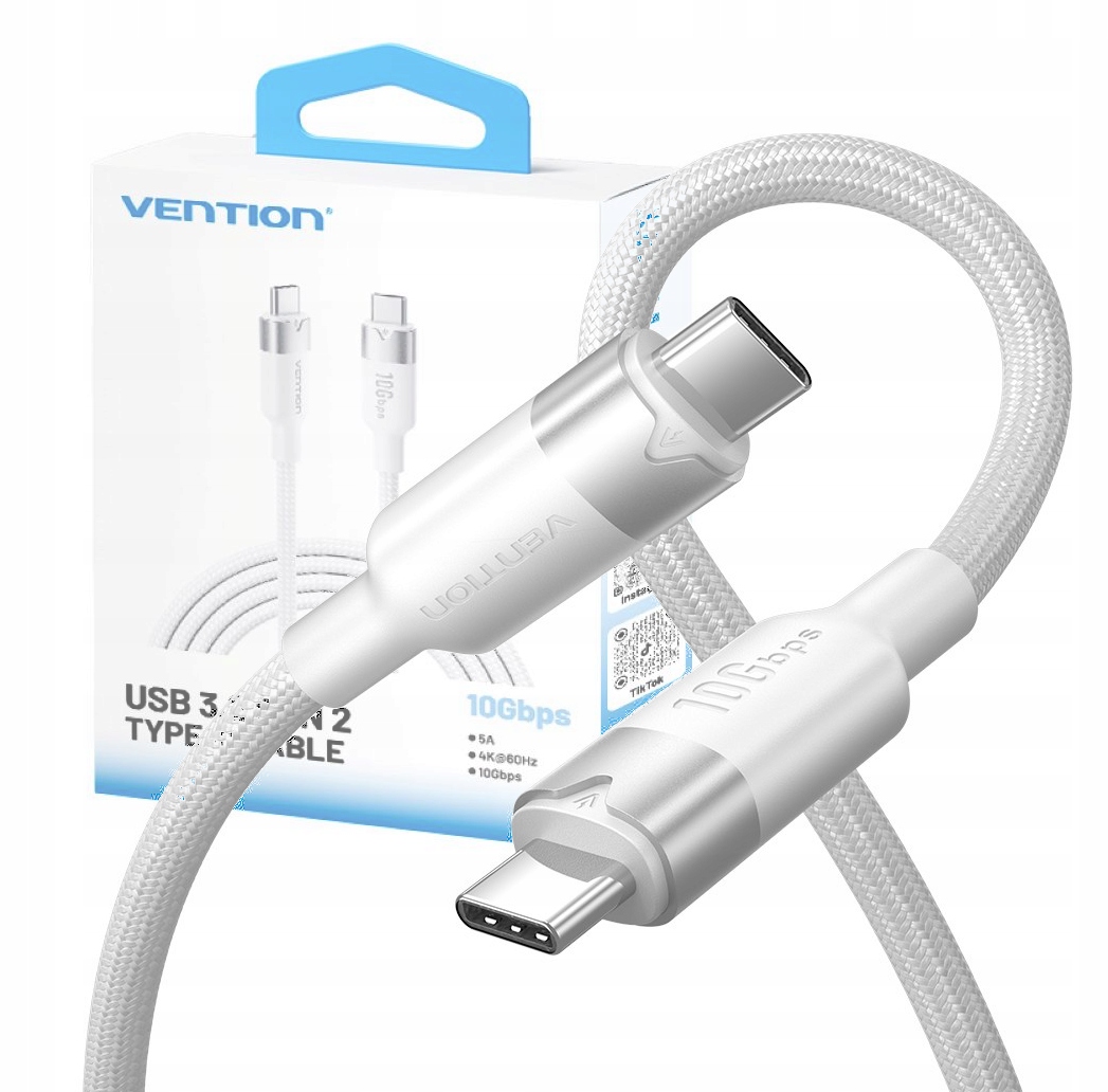 Kabel Usb-c do Usb-c Vention Usb 3.2 5A 10Gbps 1m biały