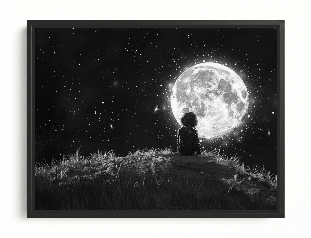 Obraz Rám American Box Žena Dievča Obloha Kosmos Mesiac B&w 80x60