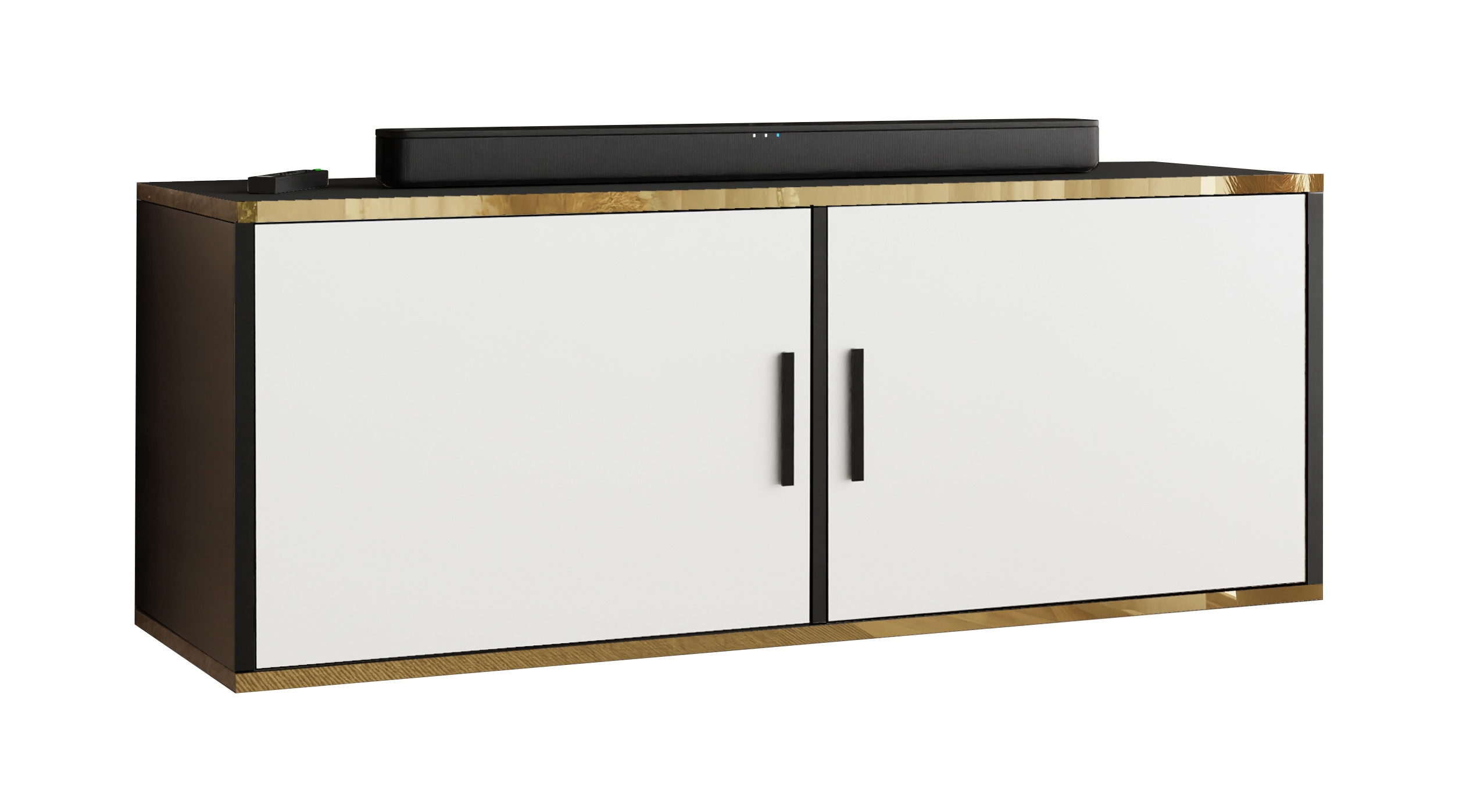 Rtv skříňka Dio 2 s předními částmi černá bílá se zlatou dýhou