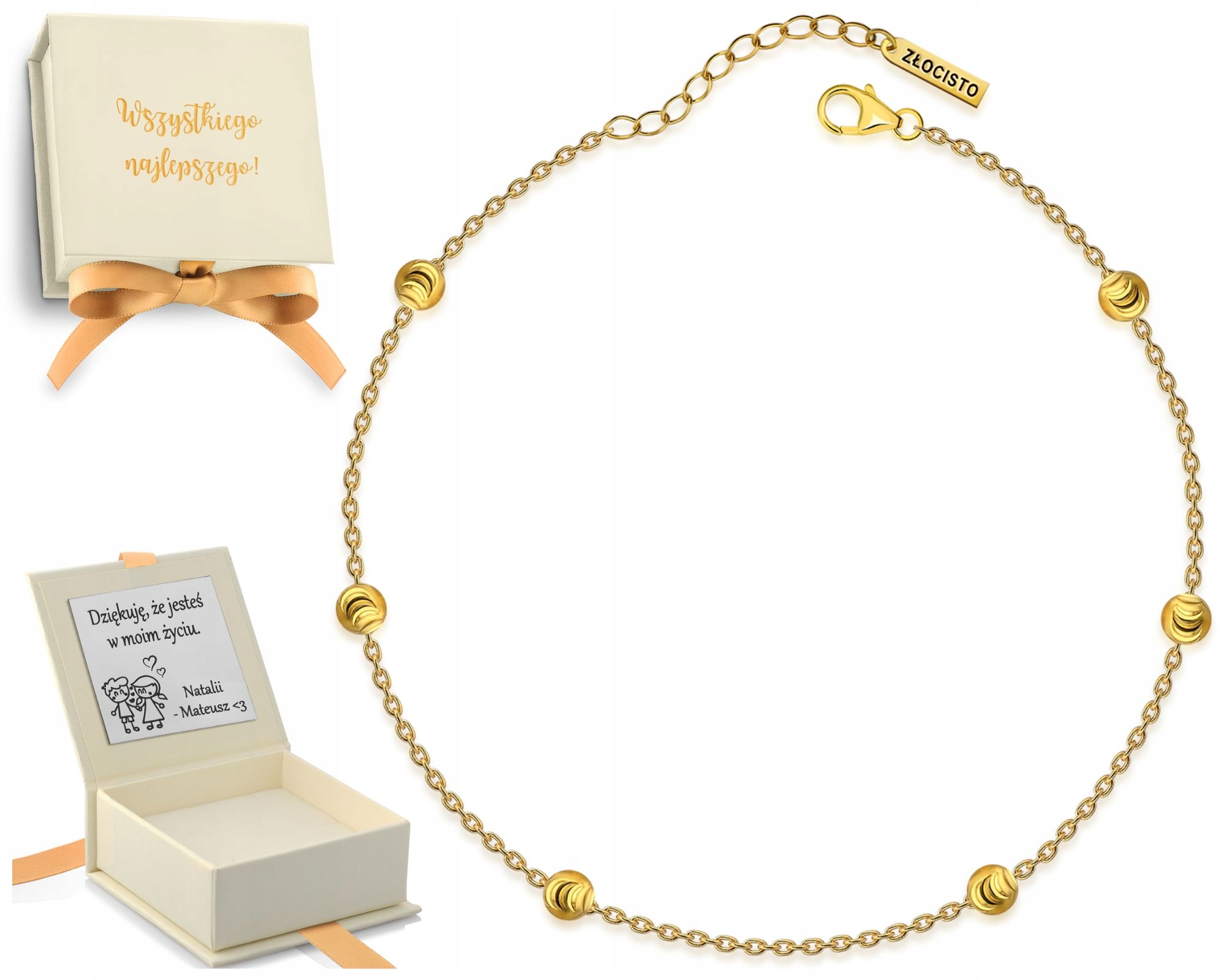 Dámský náramek s lesklými zlatými kuličkami, pozlacené stříbro 925