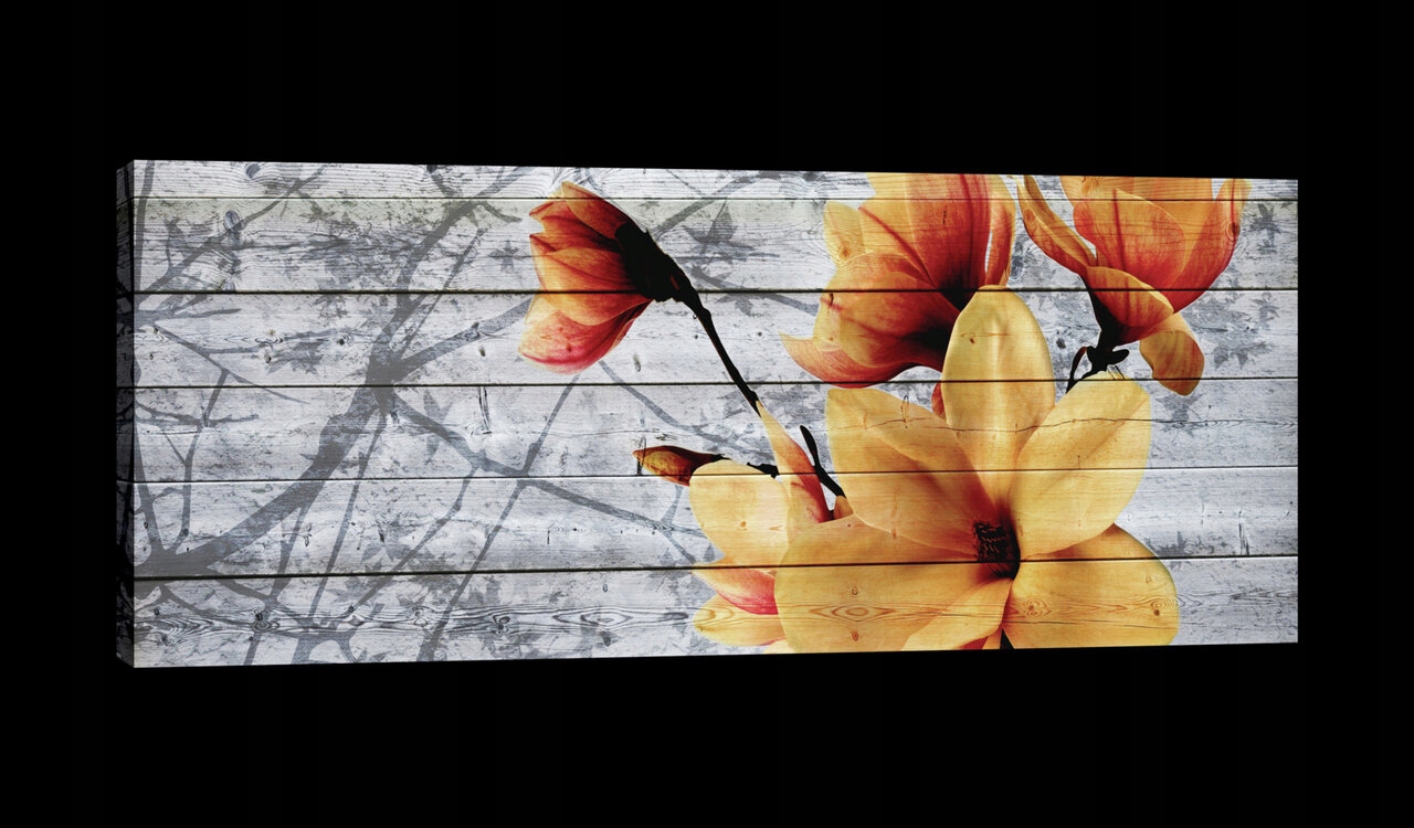 Obraz 145x45 Květiny kvetení magnolie oranžový žlutý vintage dřevo