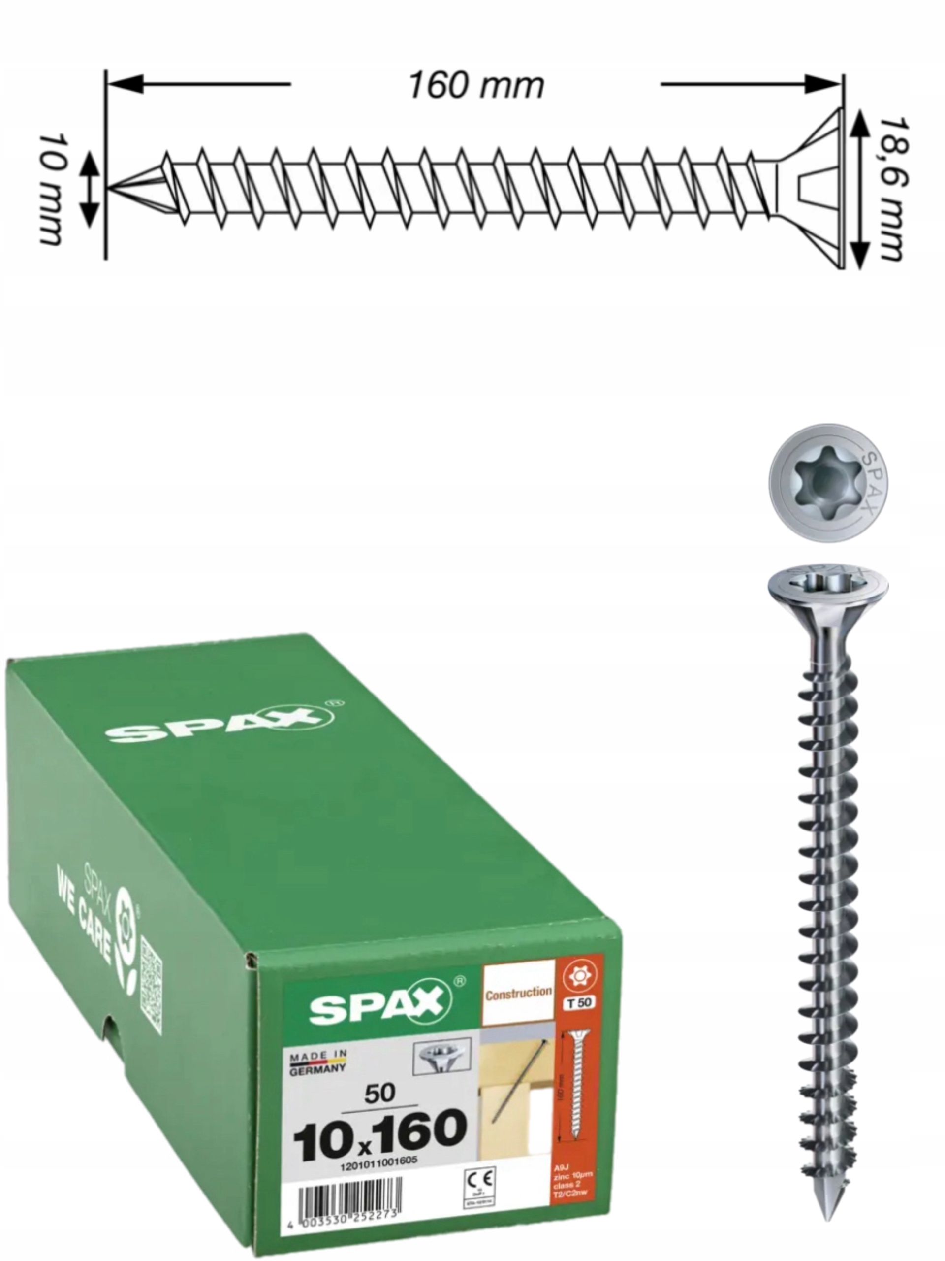 Univerzální šroub Wirox Tx 10 x 160 mm, plný závit 50 ks