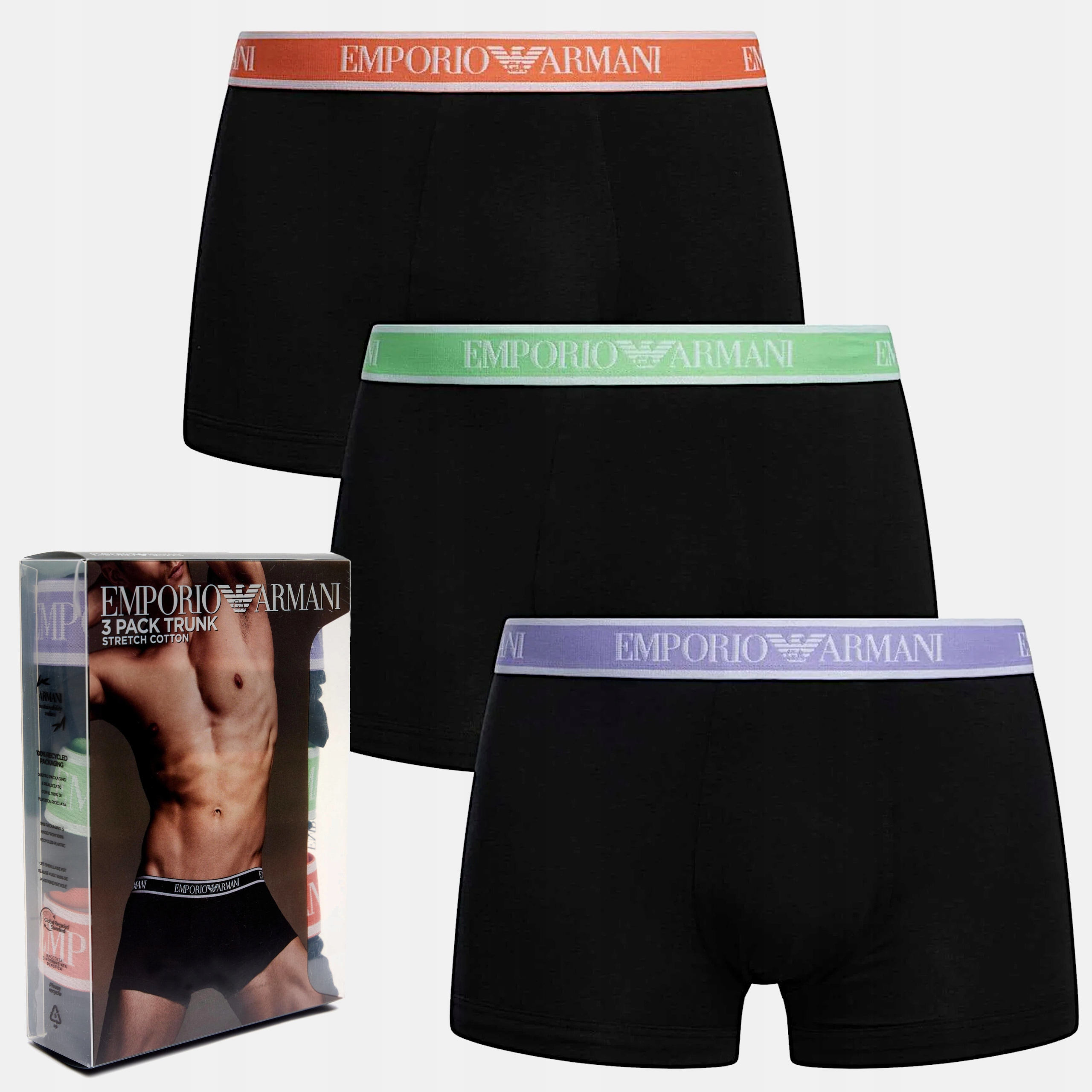 Pánské boxerky Emporio Armani 3 pack slipy černé bavlněné elastické M