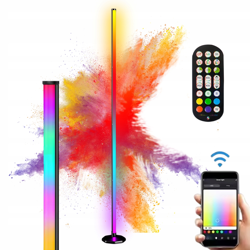 Lampa podłogowa stojąca narożna Rgb Bluetooth Pilot App 165cm Efekt Tęczy3D