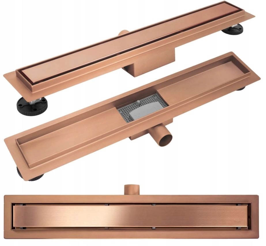 Lineárny odtok Pevný 90 Kartáčovaná meď Rea Neox do výklenku Reverzibilný