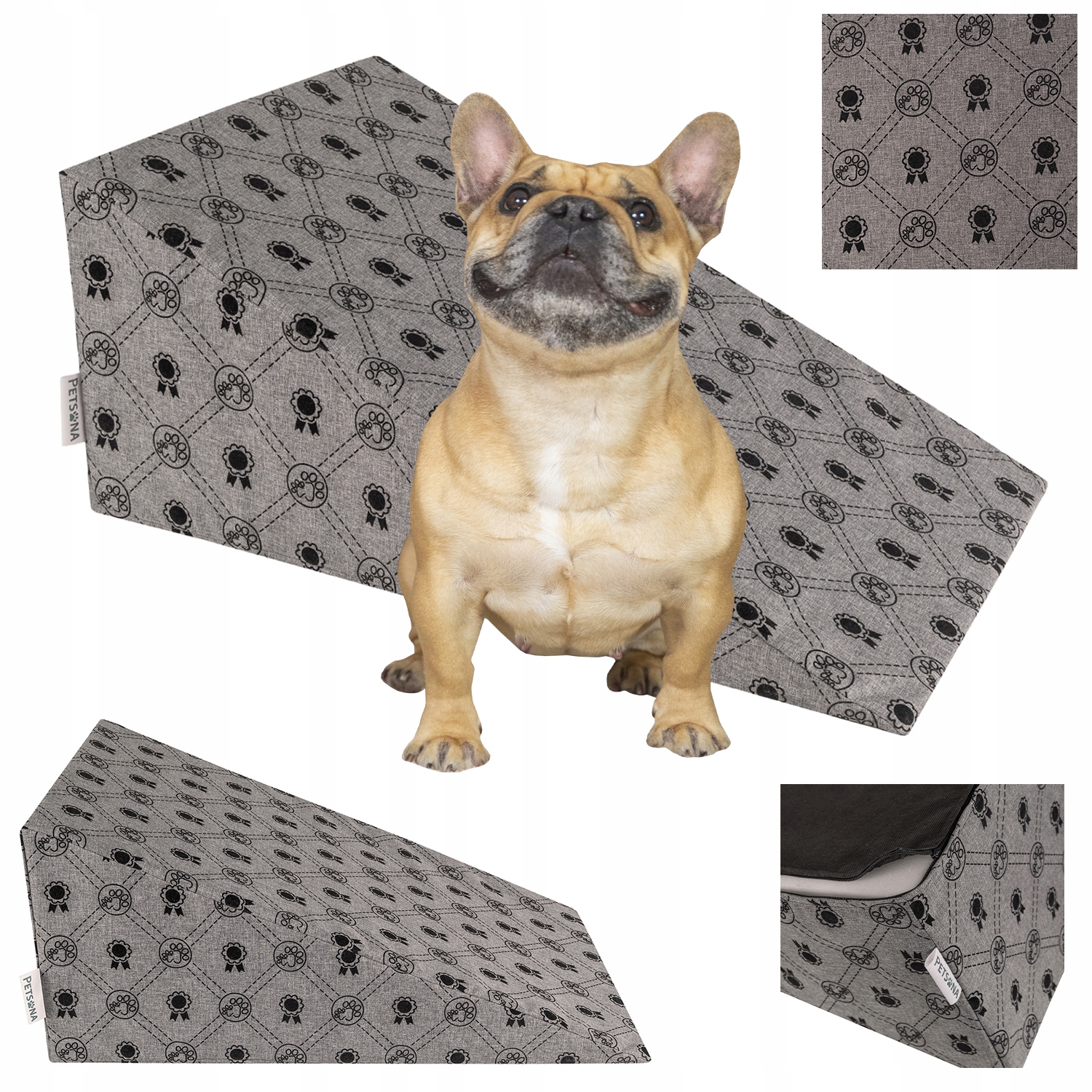 Levně Petsona Pěnový klín Plošina Rampa pro psy a zvířata šedá/medaile