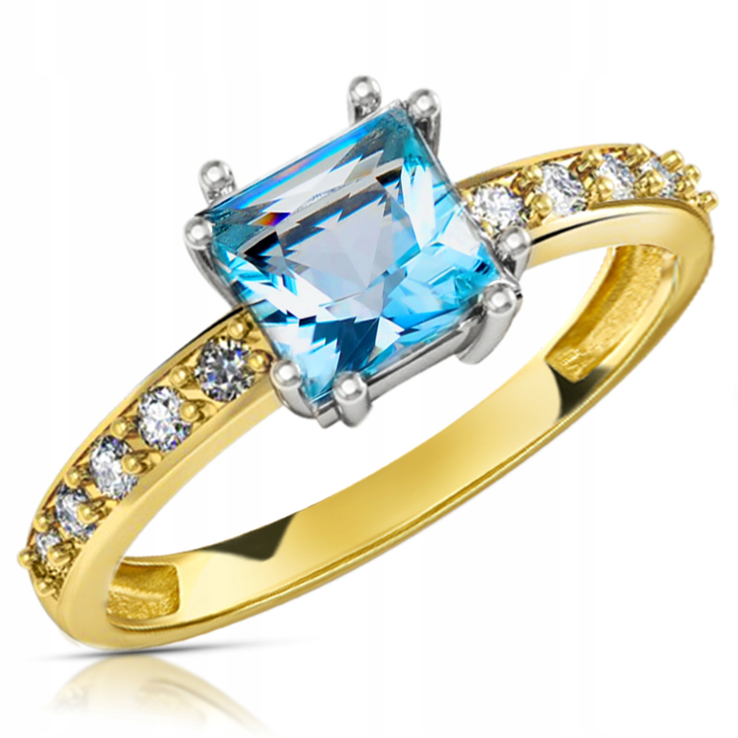 

Złoty Pierścionek Zaręczynowy 333 8K Akwamaryn r22