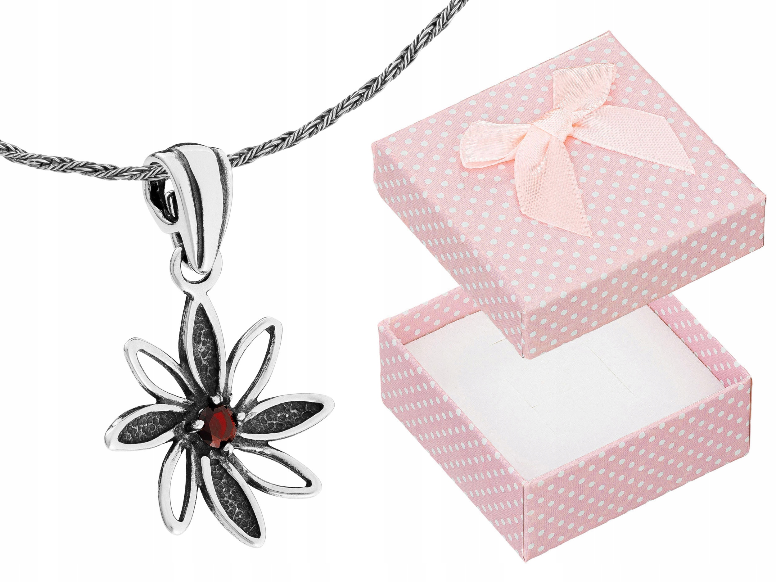 Krátký stříbrný dámský náhrdelník Květ s červenou zirkonií Květina Choker 38