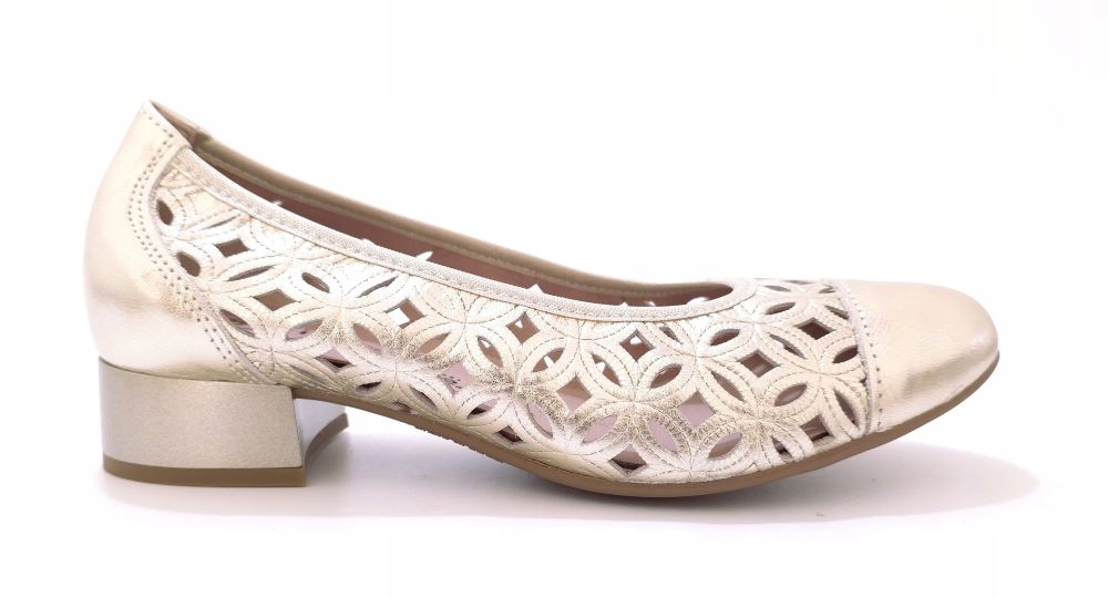 Ažurové kožené lodičky na nízkém podpatku Pitillos 11120 zlaté r36