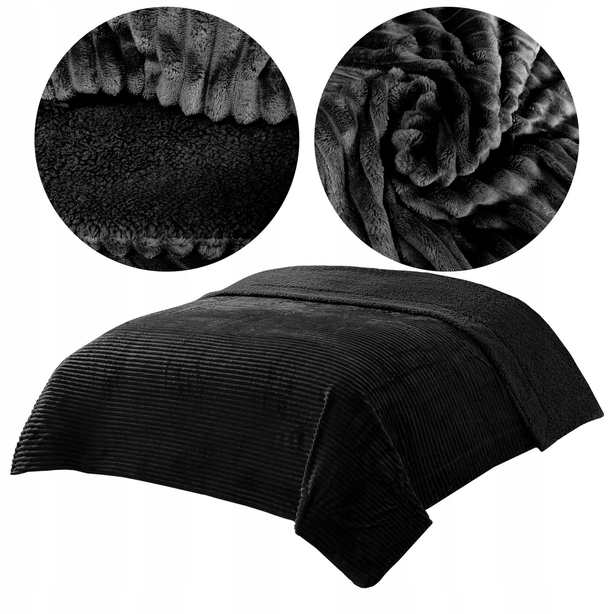 Přehoz 160x200 Koc oboustranný mikrovlákno s proužky Capri Černý