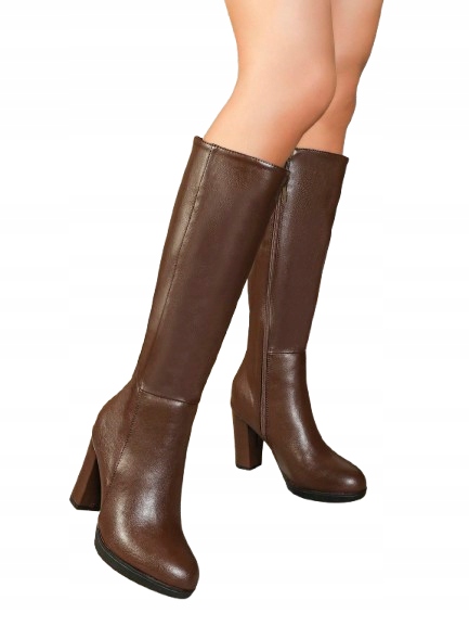 Shein Hnědé Klasické Kozačky Na Podpatku Eko Kůže 35 1JH