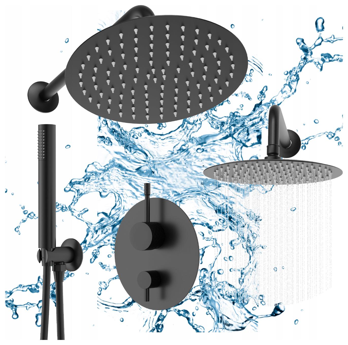 Podomietková sprchová súprava Glami s batériou a dažďovou sprchou, čierna
