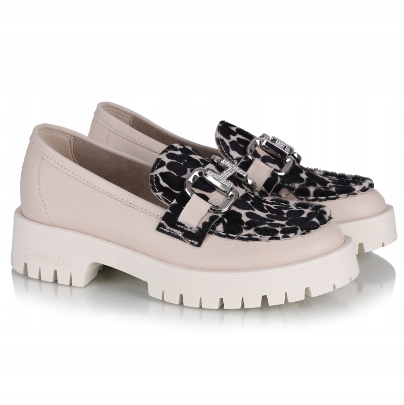 Mokasíny dámské polobotky CheBello 4545-157-521-PSK-S173 béžová panterka VEL.37