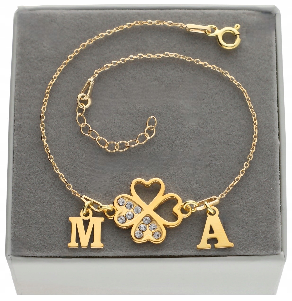 Zlatý náramek s jetelem čtyřlístek Písmenko Dvě Písmena SR925 17 cm