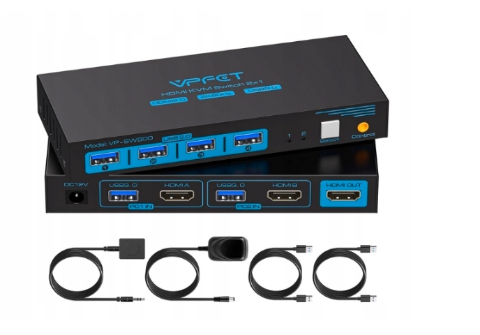 Przełącznik KVM 2x2 Dual Monitor – Obsługa 8K 60Hz, USB 3.0