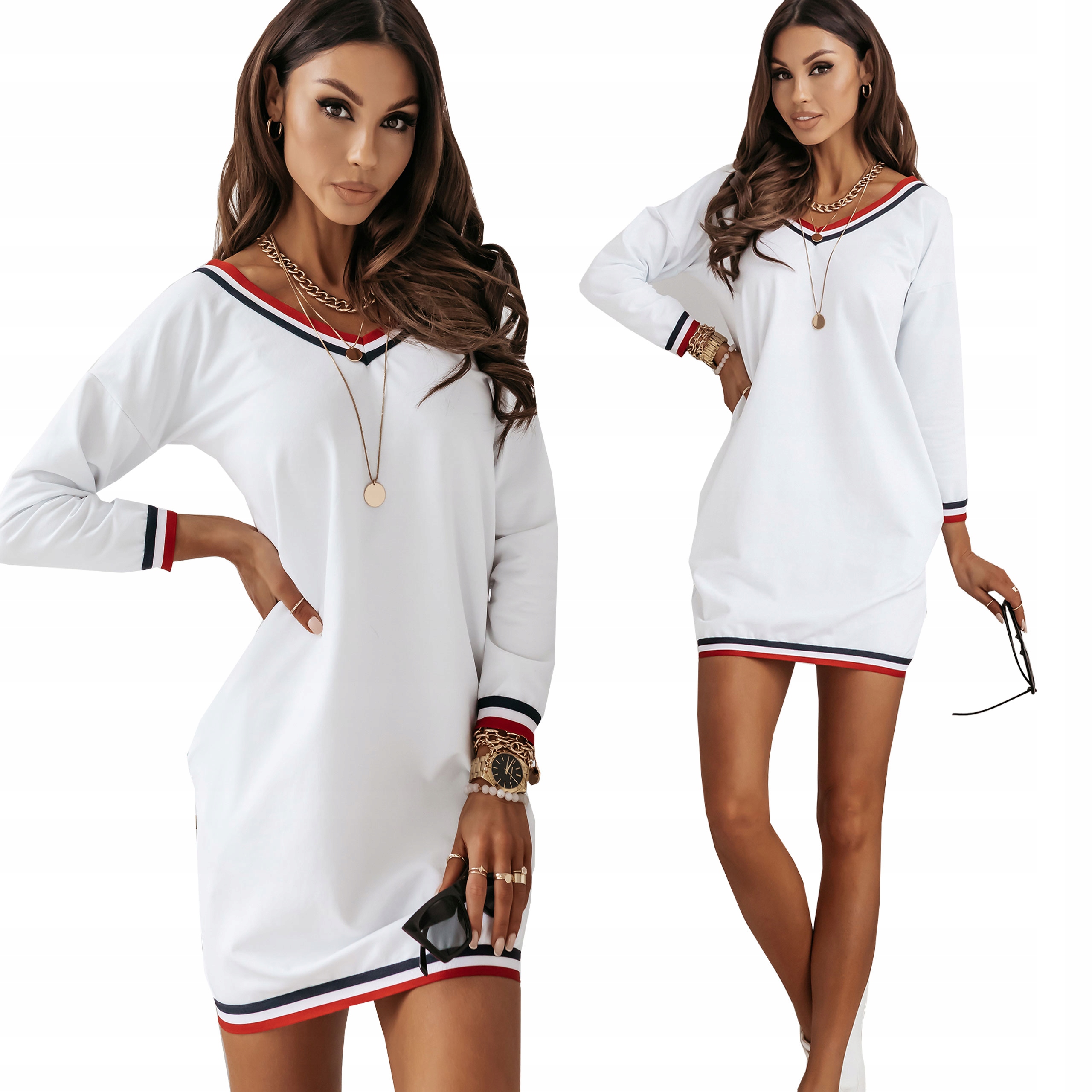 

Sukienka Dekolt V Ozdobne Ściągacze S/m