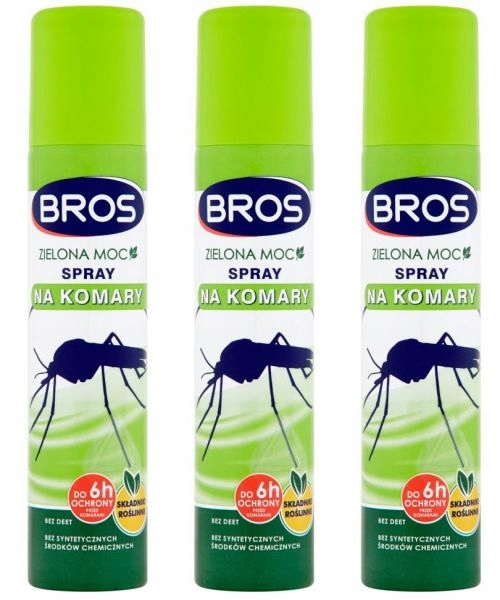 ZIELONA MOC SPRAY NA KOMARY KLESZCZE BROS 90ml x 3