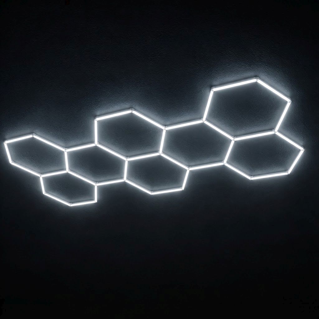 Stropní Svítidlo dílenský Led Hexagon 8 černý 245W 229x237cm světlo 6500K