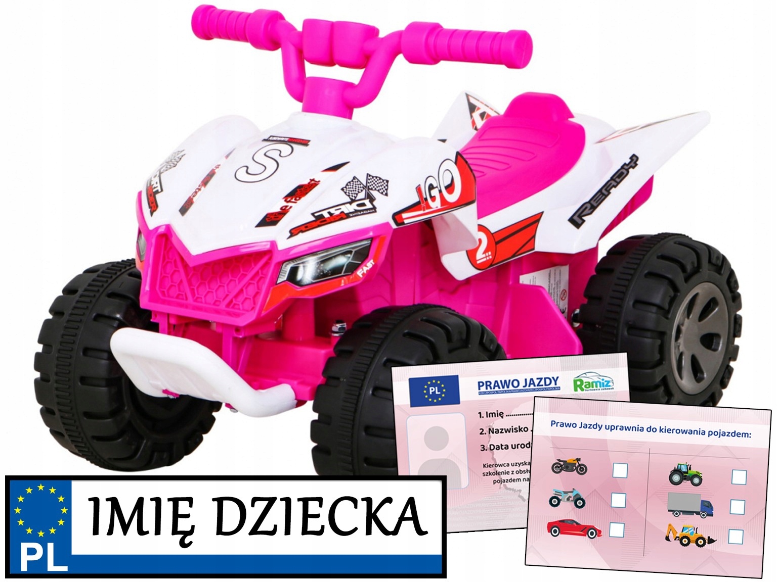 różowy Quad na akumulator dla dziewczynki The Fastest stabilny pojazd