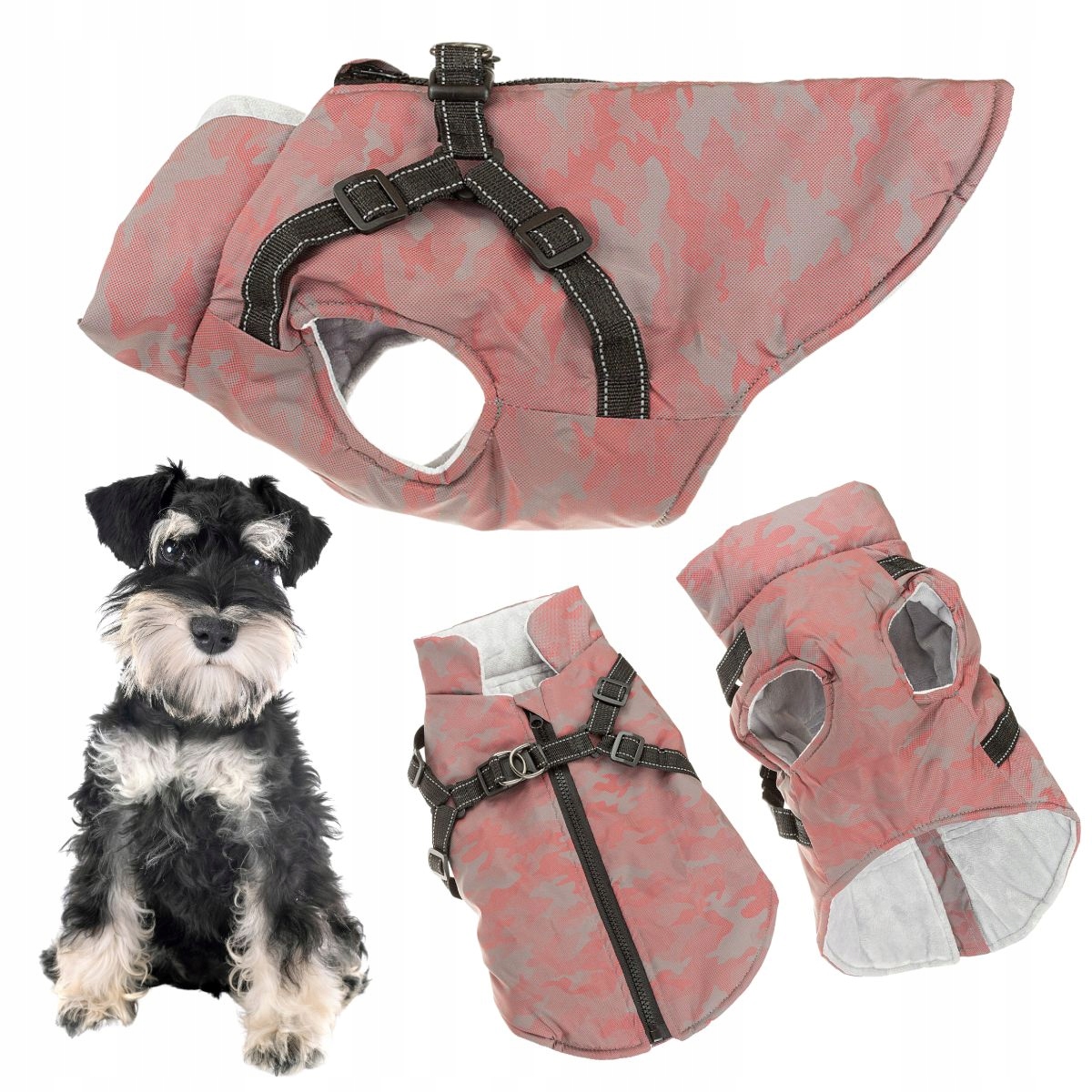 Levně Oblečení pro psa na zimu s ramenními popruhy 2v1, zateplené, svítící ve tmě, XXL