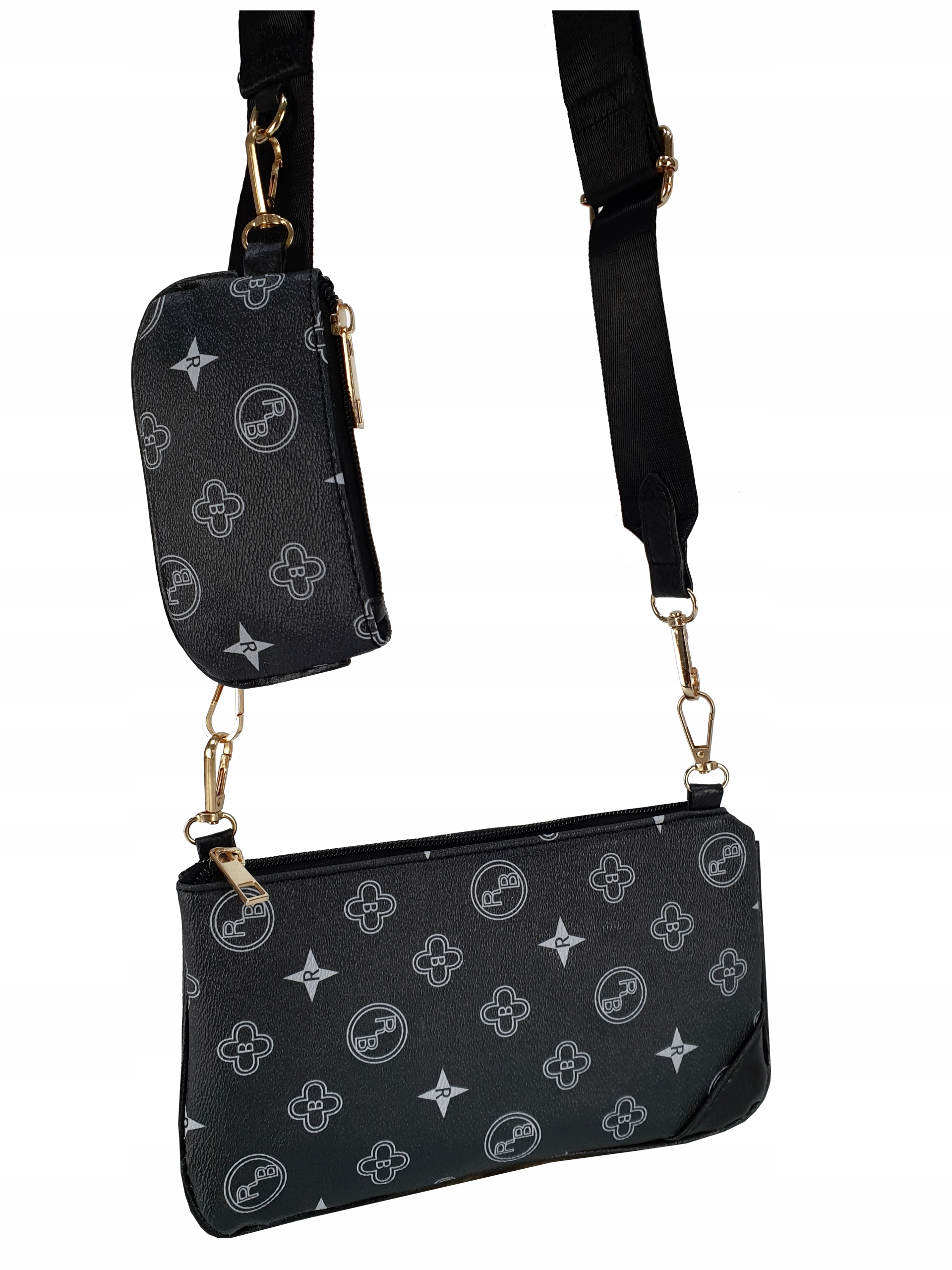 LISTONOSZKA TOREBKA 3W1 NERKA MONOGRAM PODWÓJNA Kolor czarny