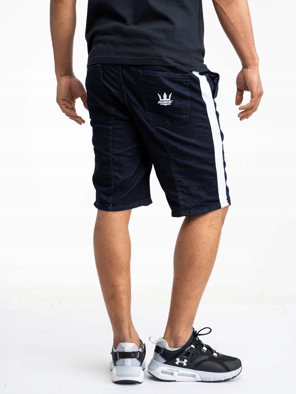 

Krótkie Szorty Jeans Męskie Lampas Haft Granat M