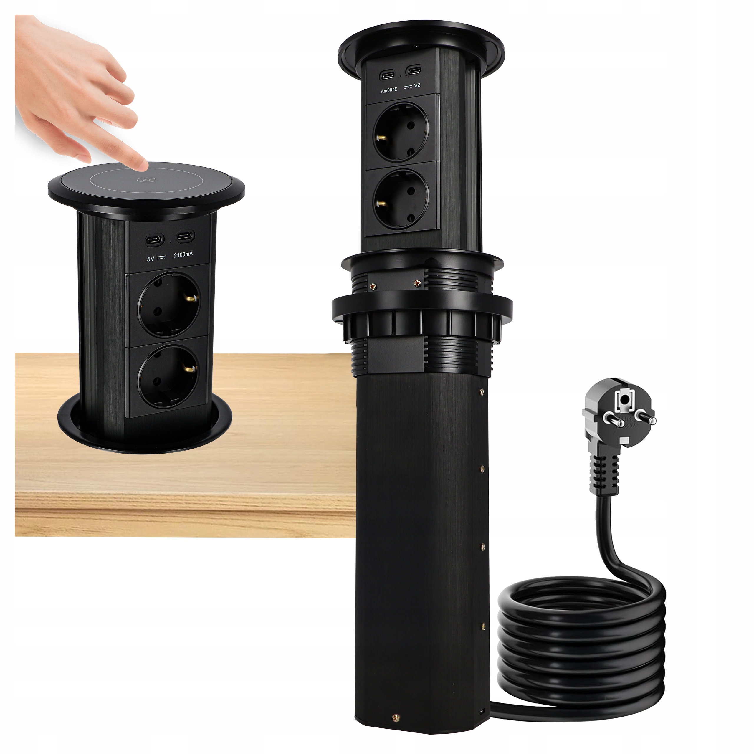 Automatická zásuvka na zapuštěnou desku Sklopná deska 2X 230V Nabíječka Qi