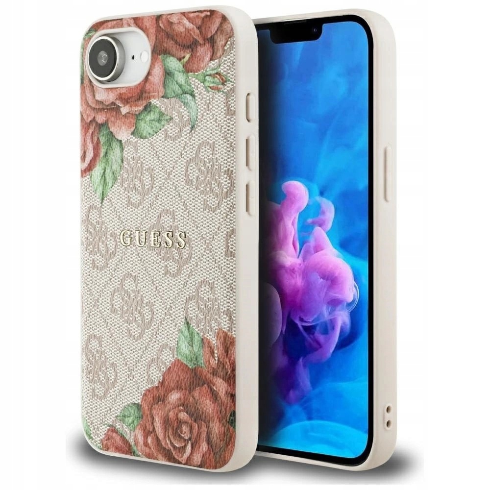 Pouzdro Guess 4G Flowers Print MagSafe pro iPhone 16e růžové