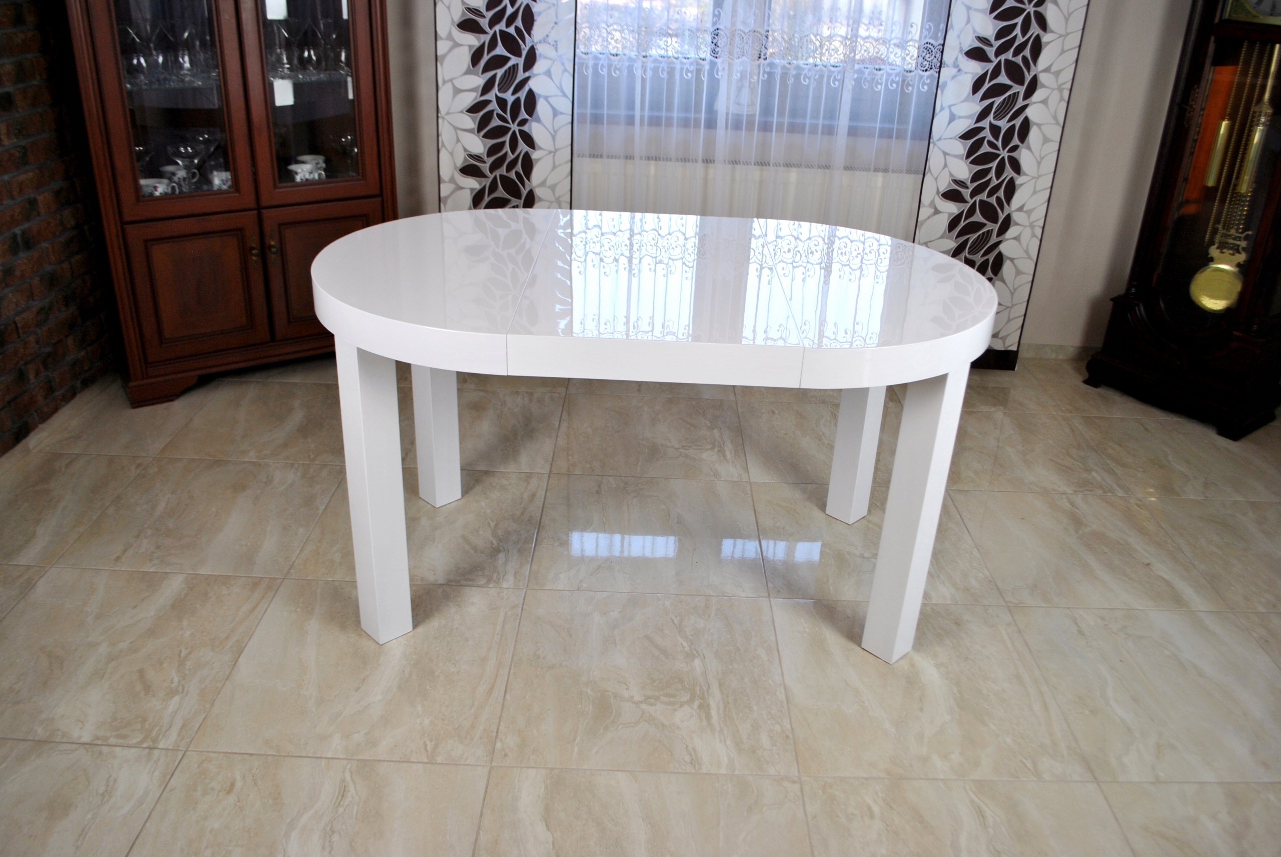 STÓŁ OKRĄGŁY BIAŁY POŁYSK ROZKŁADANY 120/220 SALON KUCHNIA JADALNIA Marka inna