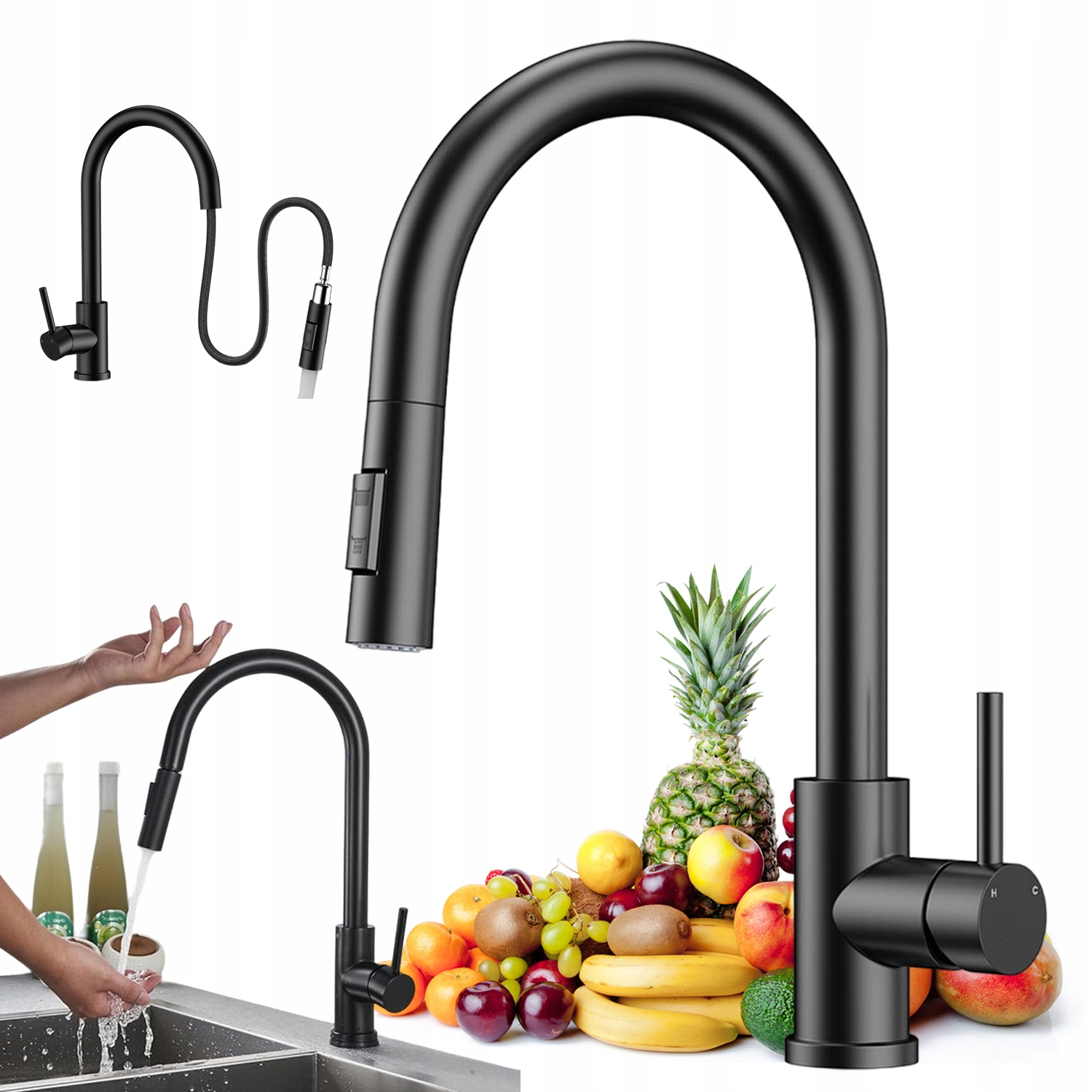 Kuchyňská Dřezová Baterie Černá Flexibilní Ramínko 360° Flex Black