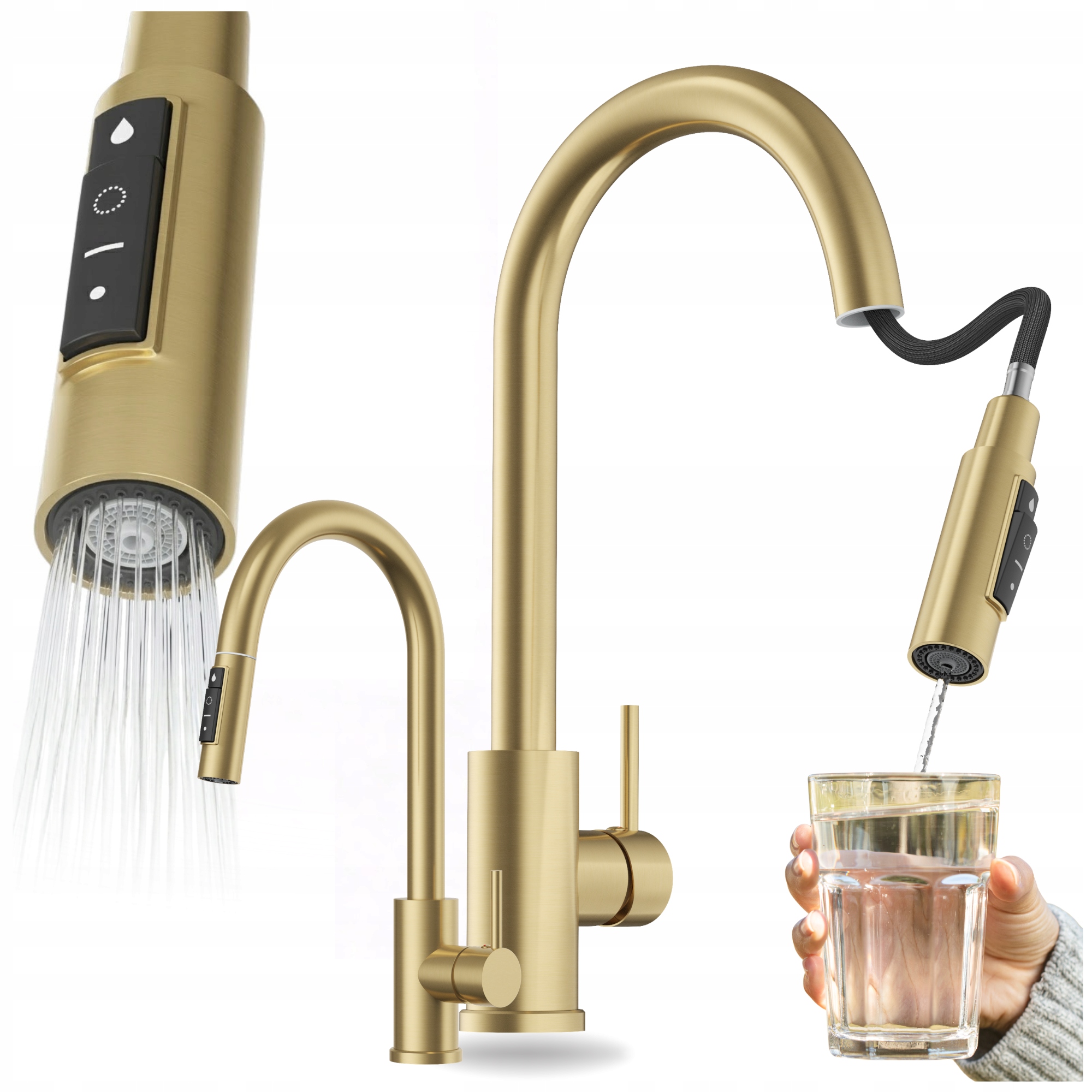 Bateria Kuchenna Trójdrożna Z Wyciąganą Wylewką Do Filtra Loseto Brushedgol