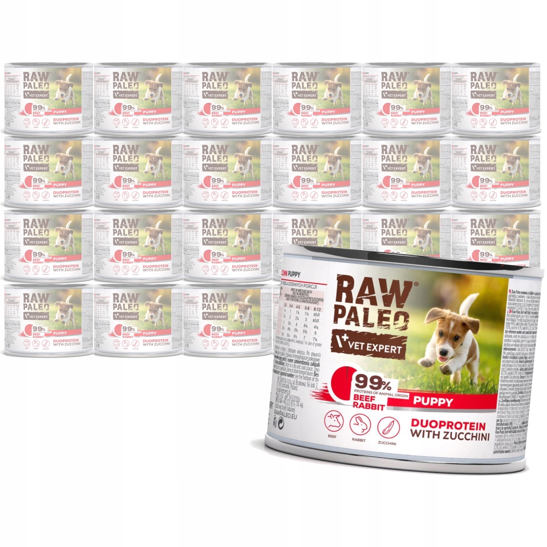 Raw Paleo Puppy Duo 24x200g Vlhké Krmivo pro štěňata Hovězí králík