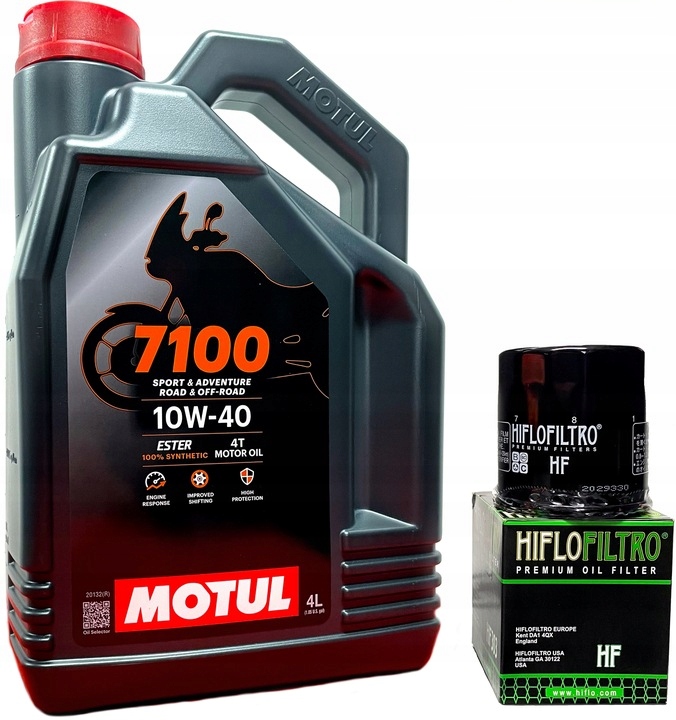 Olej Motul 7100 4T 10W40 Ester MA2 4L Filtr Oleju Hiflo