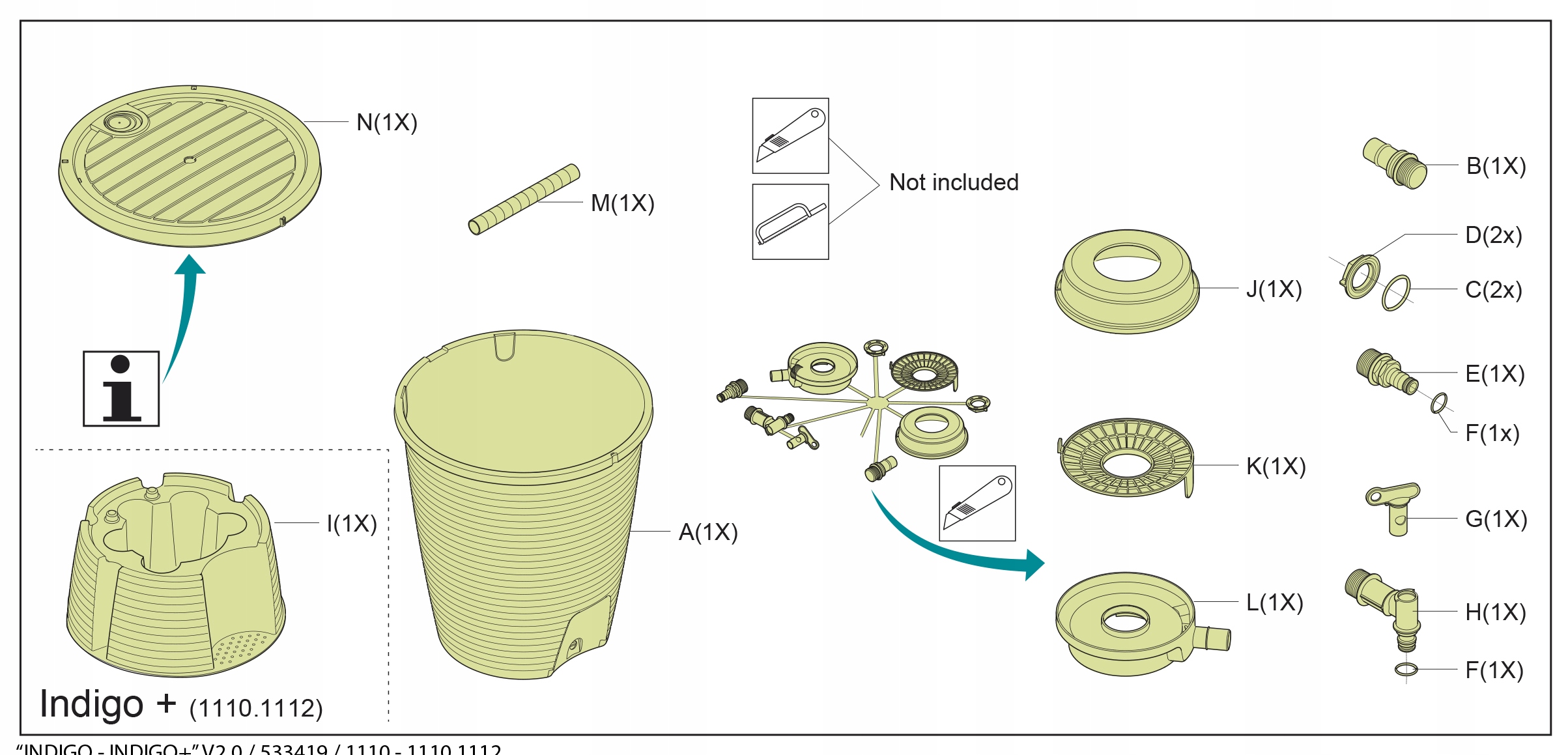KOMPLETNY ZBIORNIK NA DESZCZÓWKĘ 220l KETER INDIGO Szerokość produktu 72 cm