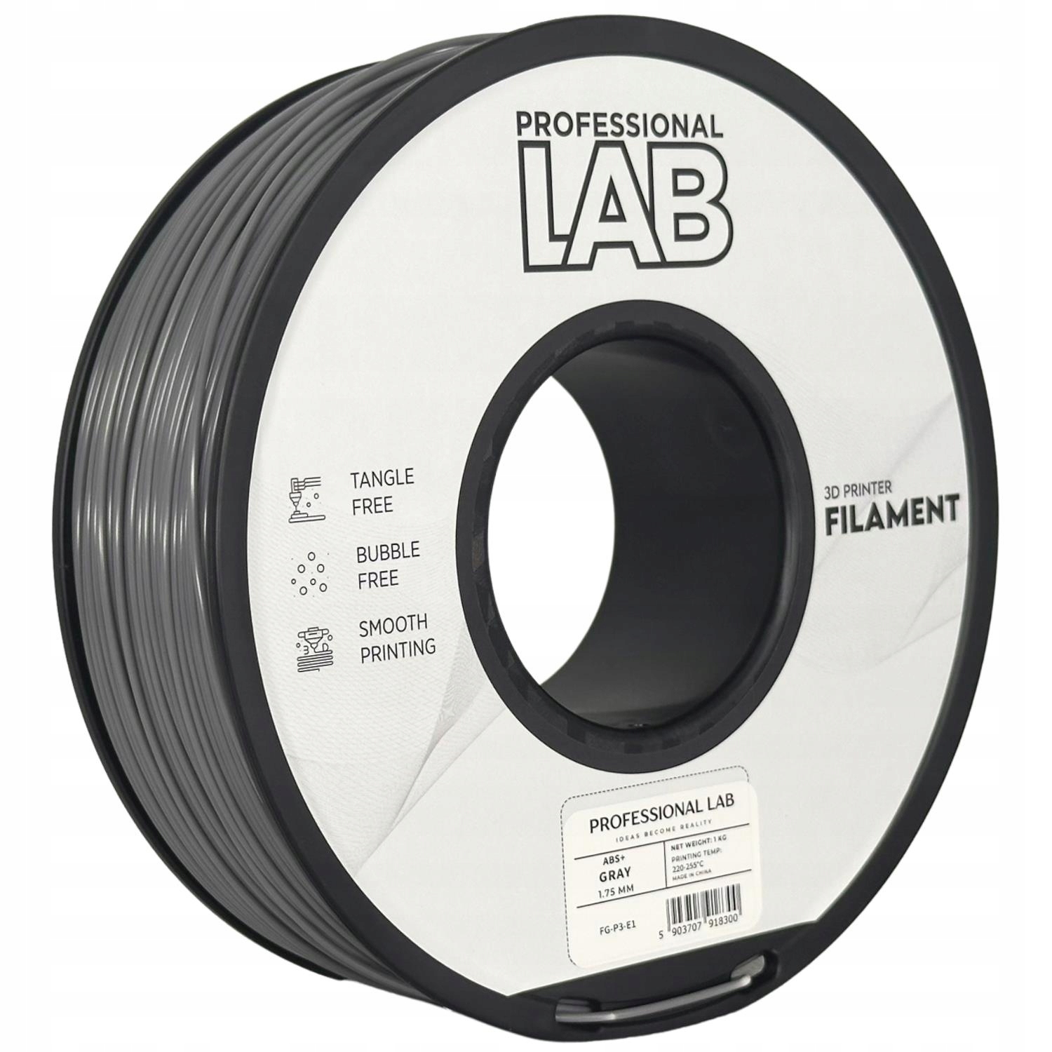 Filament Prof. Lab Abs+ Gray Szary Wytrzymały Inżynieryjny 1.75mm 1kg