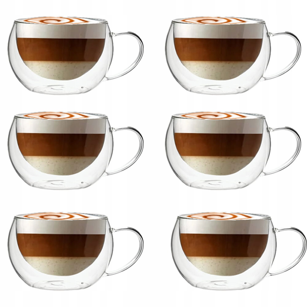 SZKLANKI TERMICZNE DO KAWY 300ML LATTE ZESTAW 6 SZKLANEK FILIŻANKI PODWÓJNE