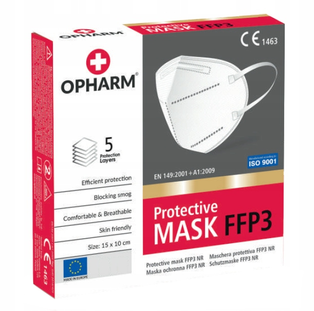 

99x Polska Maseczka Maska FFP3 Antywirusowa Opharm