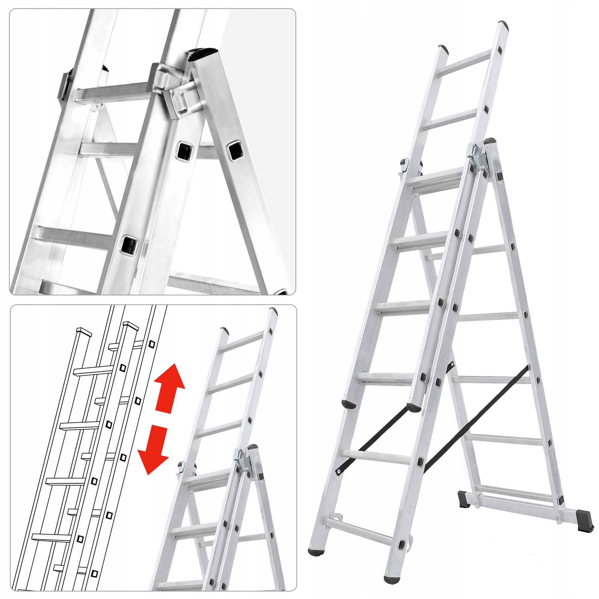 DRABINA DOMOWA ALUMINIOWA 3x6 SKŁADANA DWUSTRONNA MOCNA Z HAKIEM Marka Kadax