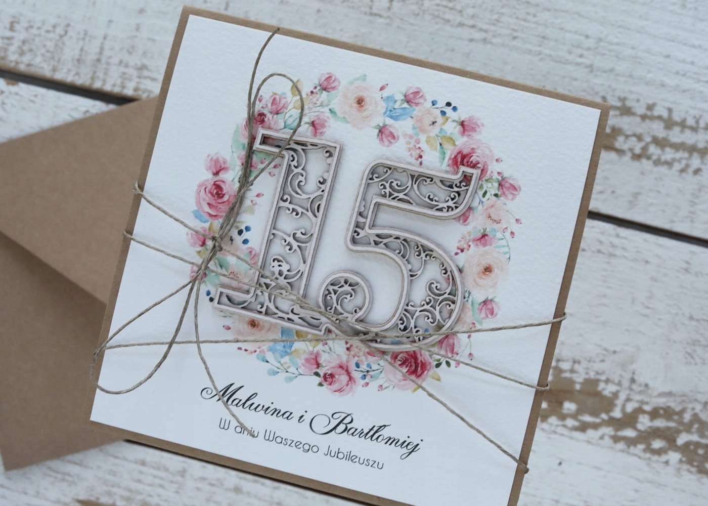 Personalizované ručně vyráběné přání k 15. výročí svatby roč